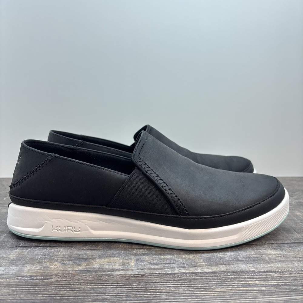 KURU Women's 8 Roam Atla Leather Slip-On SneakerShoes Black White Walking